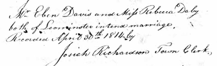 Marriage Intention of Eben Davis & Rebecca Darby